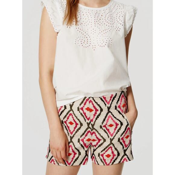 Ann Taylor LOFT Pants - Loft Women Rivera High Rise Shorts Size 4 Casual Linen Embroidery Tribal Boho